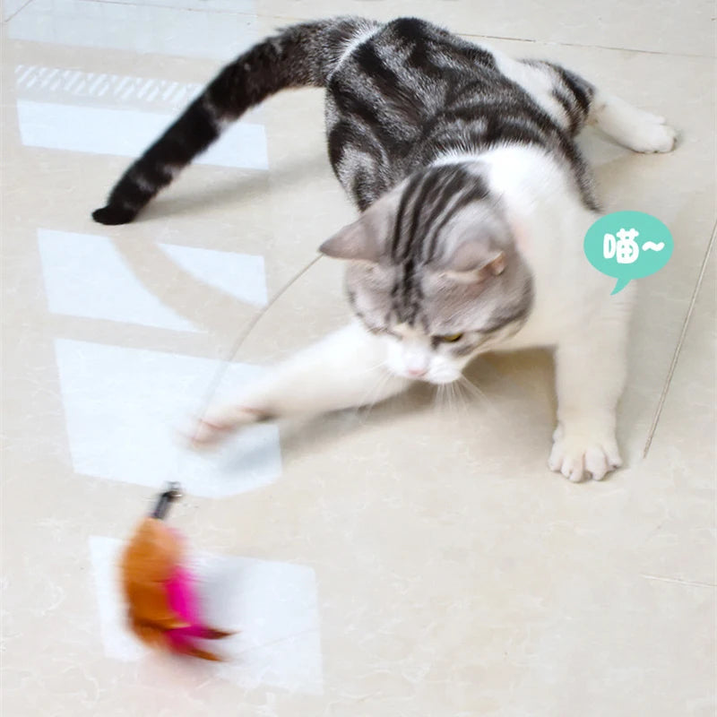 Jouets Interactifs pour Chats - Baguette Amusante avec Plume et Clochette